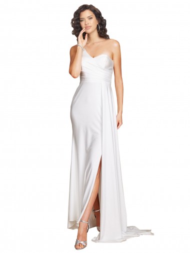Bianco Linea A Una spalla Raso Setoso Abiti da sposa AllIngrosso