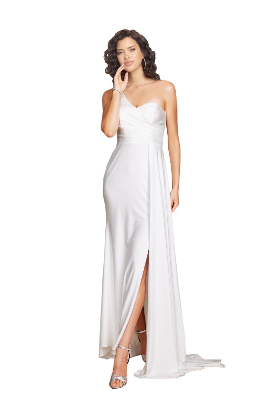Bianco Linea A Una spalla Raso Setoso Abiti da sposa AllIngrosso