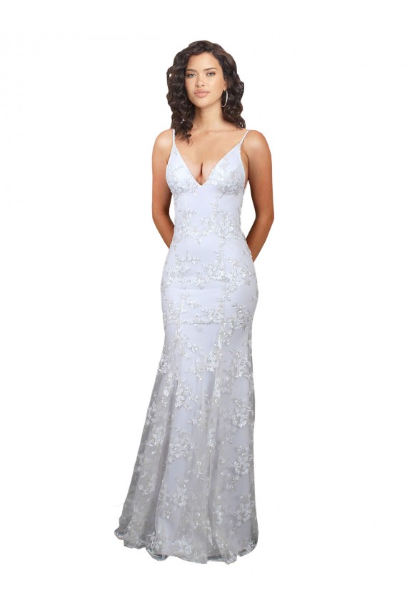 Bianco Stile sirena Alto Collo Crespo Elastico Paillettes Tulle Lunga Formali Abiti da damigella donore / Abiti da sera / Abiti da ballo AllIngrosso