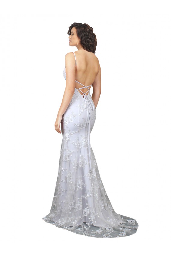Bianco Stile sirena Alto Collo Crespo Elastico Paillettes Tulle Lunga Formali Abiti da damigella donore / Abiti da sera / Abiti da ballo AllIngrosso