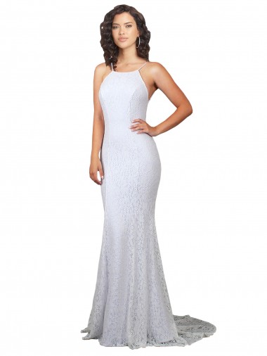 Bianco Stile sirena Alto Collo Sweep treno Pizzo Abiti da sposa AllIngrosso