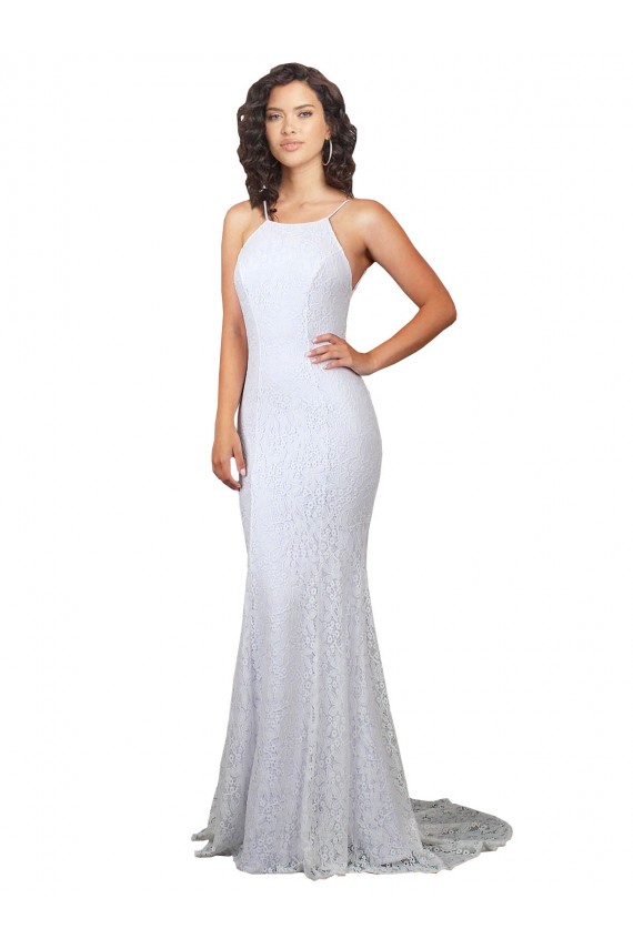Bianco Stile sirena Alto Collo Sweep treno Pizzo Abiti da sposa AllIngrosso