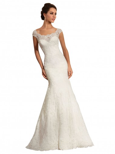 Bianco Stile sirena Barca Pizzo Abiti da sposa AllIngrosso