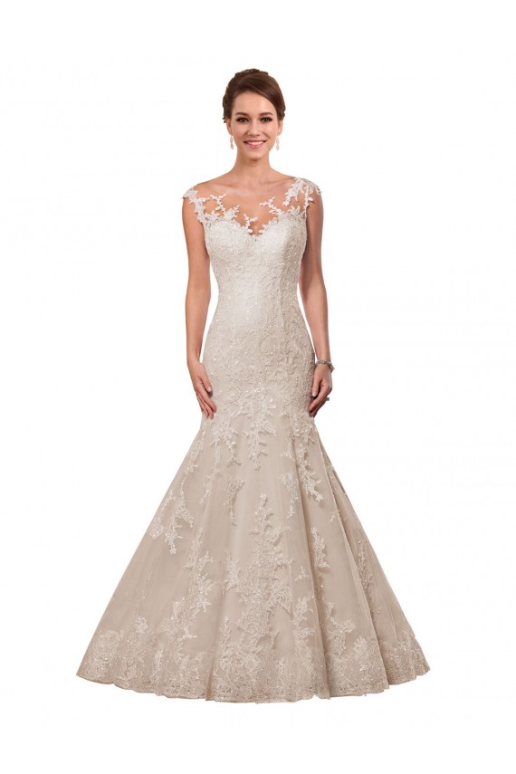 Bianco Stile sirena Illusione Pizzo Abiti da sposa AllIngrosso