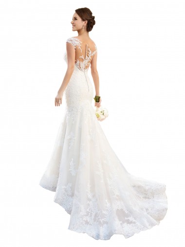 Bianco Stile sirena Illusione Pizzo Abiti da sposa AllIngrosso