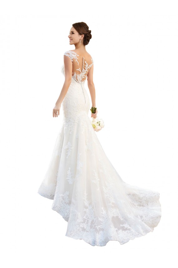 Bianco Stile sirena Illusione Pizzo Abiti da sposa AllIngrosso