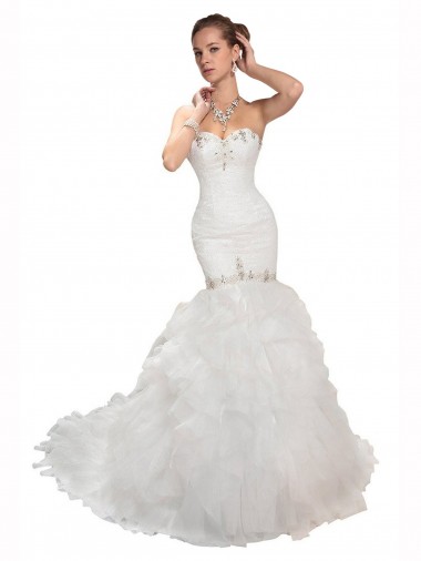 Bianco Stile sirena Innamorato Tulle Abiti da sposa AllIngrosso