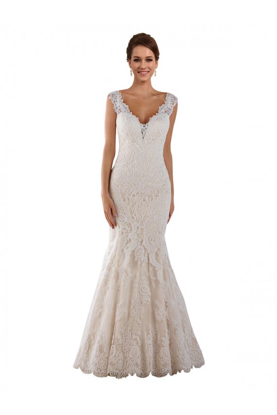 Bianco Stile sirena Scollatura a V Pizzo Abiti da sposa AllIngrosso