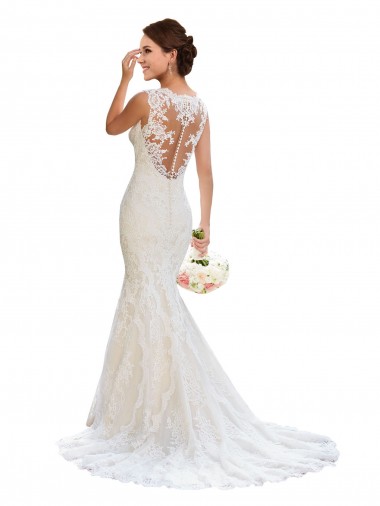 Bianco Stile sirena Scollatura a V Pizzo Abiti da sposa AllIngrosso