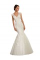 Bianco Stile sirena Scollatura a V Tulle Pizzo Abiti da sposa AllIngrosso