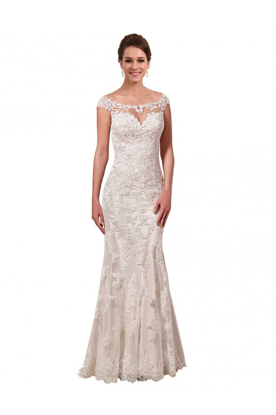 Bianco Tubino Barca Illusione Pizzo Abiti da sposa AllIngrosso