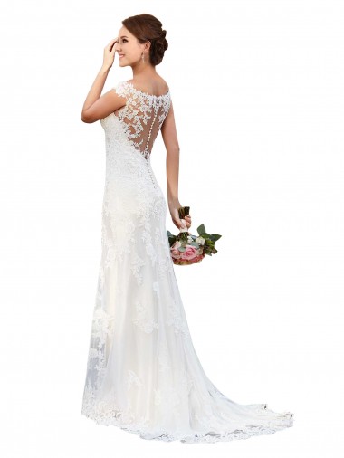 Bianco Tubino Barca Illusione Pizzo Abiti da sposa AllIngrosso