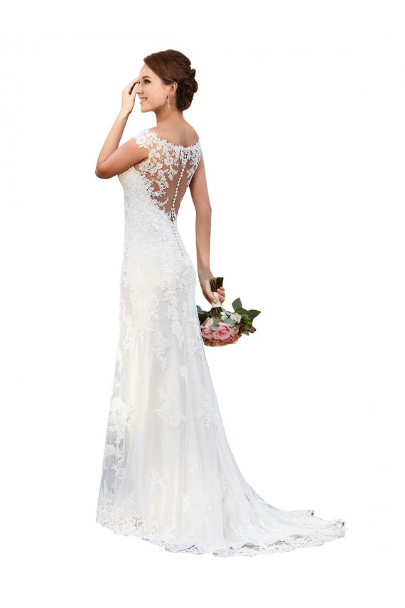 Bianco Tubino Barca Illusione Pizzo Abiti da sposa AllIngrosso