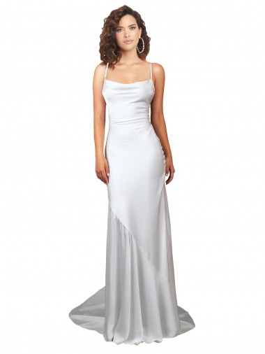 Bianco Tubino Cappuccio Sweep treno Raso Setoso Semplice Spiaggia Abiti da sposa AllIngrosso