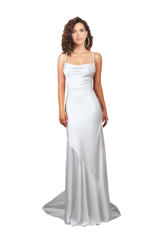 Bianco Tubino Cappuccio Sweep treno Raso Setoso Semplice Spiaggia Abiti da sposa AllIngrosso
