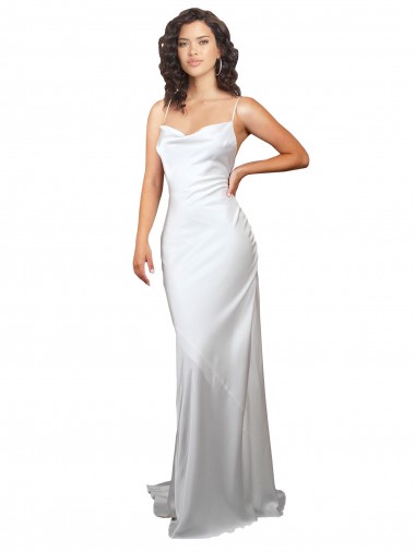 Bianco Tubino Cappuccio Sweep treno Raso Setoso Semplice Spiaggia Abiti da sposa AllIngrosso
