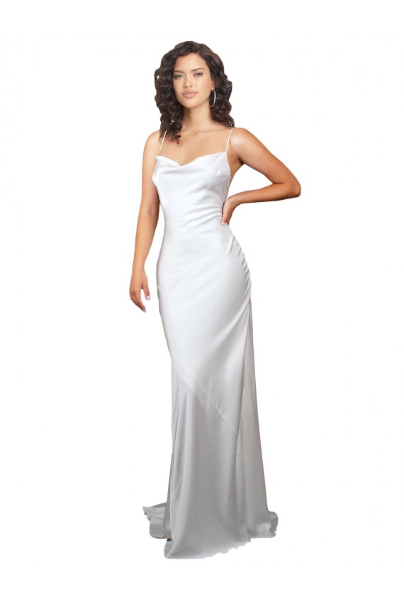 Bianco Tubino Cappuccio Sweep treno Raso Setoso Semplice Spiaggia Abiti da sposa AllIngrosso