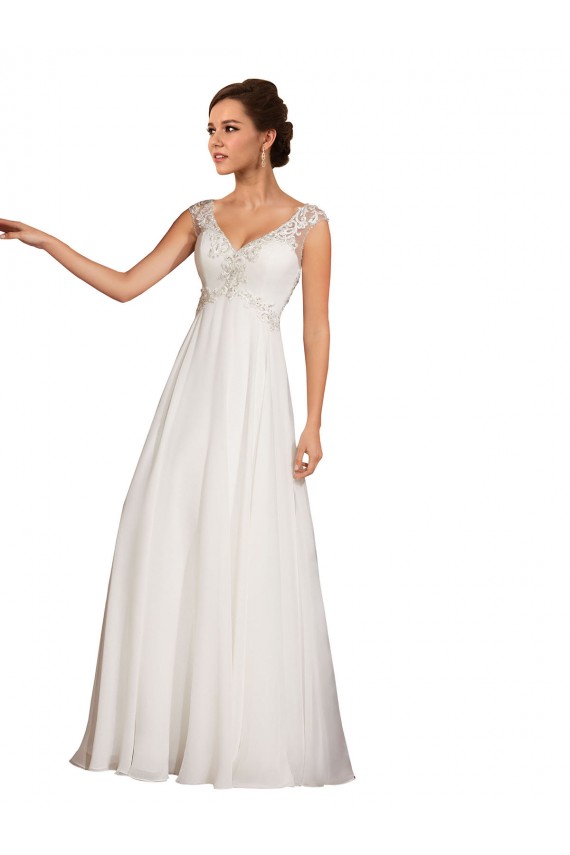 Bianco Tubino Scollatura a V Chiffona Pizzo Abiti da sposa AllIngrosso