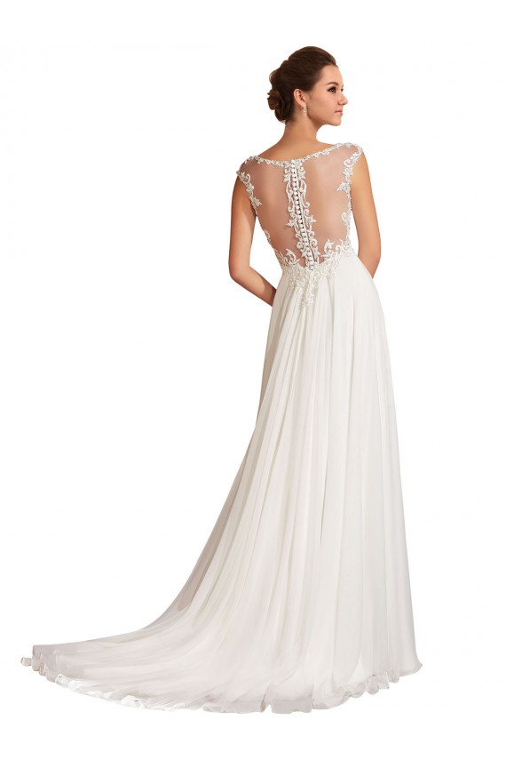 Bianco Tubino Scollatura a V Chiffona Pizzo Abiti da sposa AllIngrosso