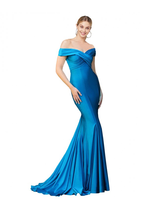 Blu Pavone Stile sirena Raso Lunga Formali Abiti da damigella donore / Abiti da sera / Abiti da ballo AllIngrosso