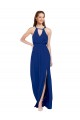 Blu Reale Linea A Alto Collo Chiffona Lunga Abiti da damigella donore AllIngrosso