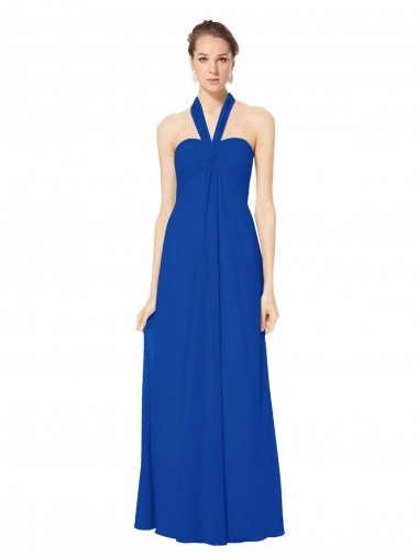 Blu Reale Linea A Capestro Chiffona Lunga Abiti da damigella donore AllIngrosso