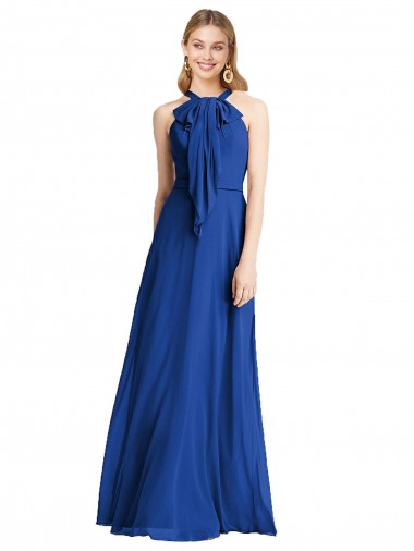 Blu Reale Linea A Capestro Chiffona Lunga Abiti da damigella donore AllIngrosso