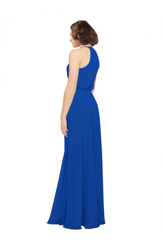 Blu Reale Linea A Collo Gioiello Chiffona Lunga Abiti da damigella donore AllIngrosso