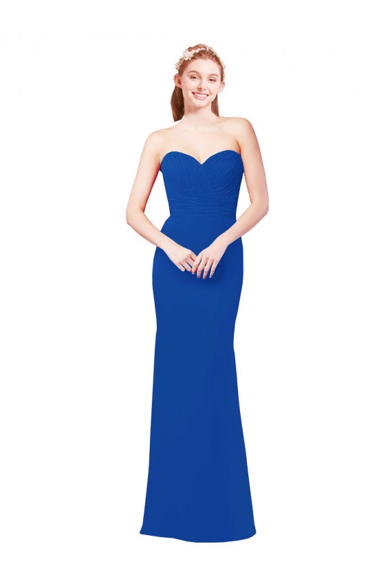 Blu Reale Linea A Innamorato Chiffona Lunga Abiti da damigella donore AllIngrosso