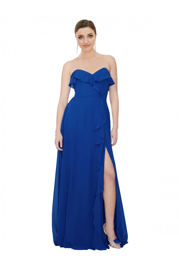 Blu Reale Linea A Innamorato Chiffona Lunga Abiti da damigella donore AllIngrosso