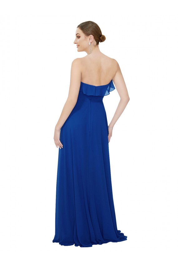 Blu Reale Linea A Innamorato Chiffona Lunga Abiti da damigella donore AllIngrosso