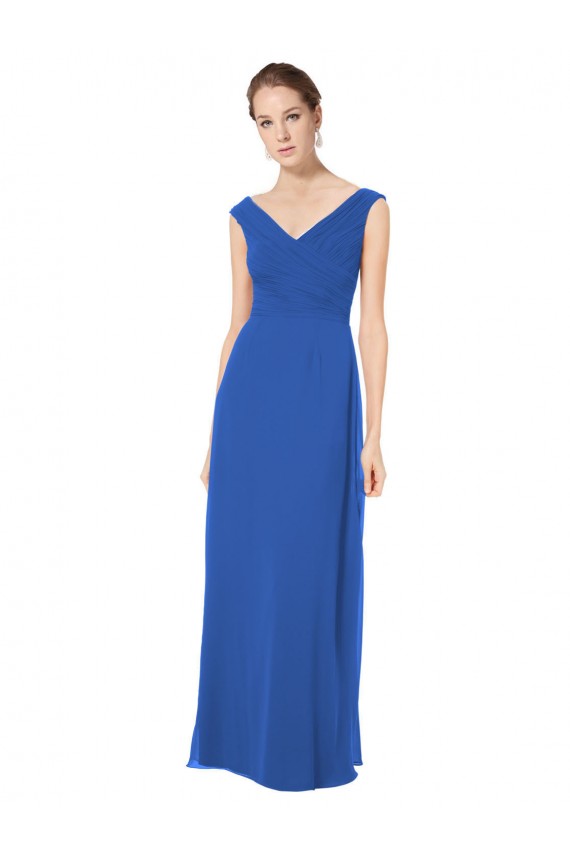 Blu Reale Linea A Scollatura a V Chiffona Lunga Abiti da damigella donore AllIngrosso