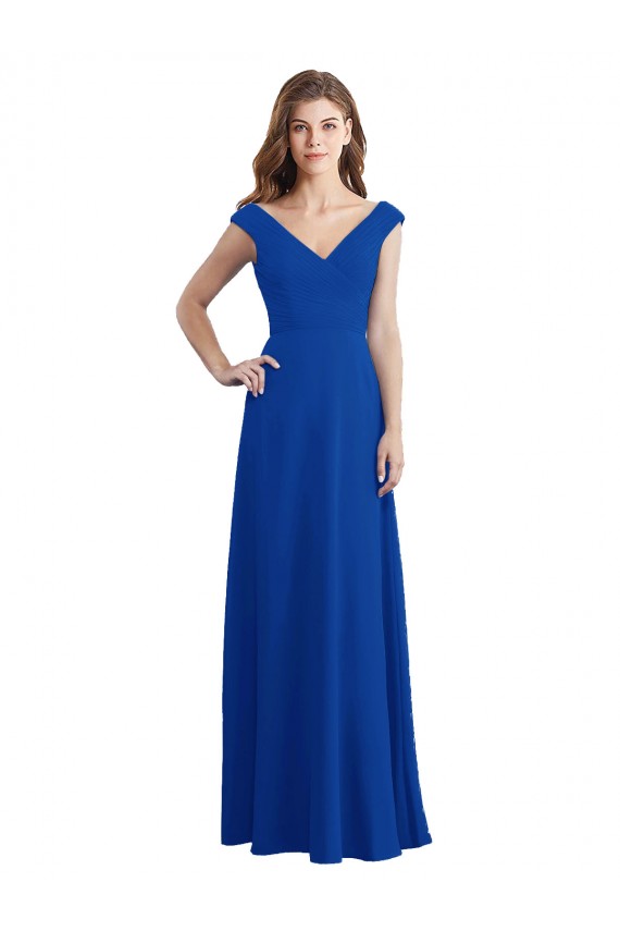 Blu Reale Linea A Scollatura a V Chiffona Lunga Abiti da damigella donore AllIngrosso