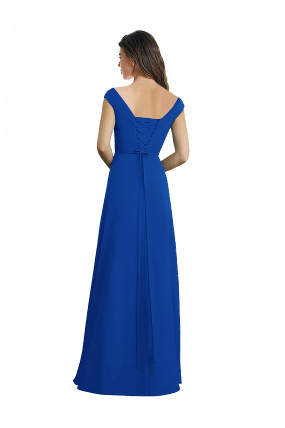 Blu Reale Linea A Scollatura a V Chiffona Lunga Abiti da damigella donore AllIngrosso