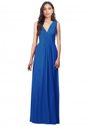 Blu Reale Linea A Scollatura a V Chiffona Lunga Abiti da damigella donore AllIngrosso