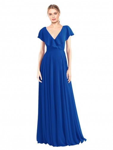 Blu Reale Linea A Scollatura a V Chiffona Lunga Abiti da damigella donore AllIngrosso