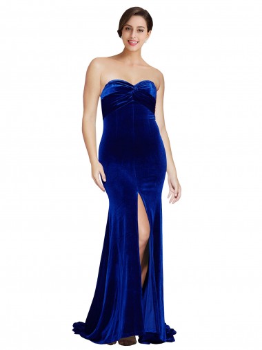 Blu Reale Stile sirena Innamorato Sweep treno Velluto Elastico Lunga Formali Abiti da damigella donore / Abiti da sera / Abiti da ballo AllIngrosso