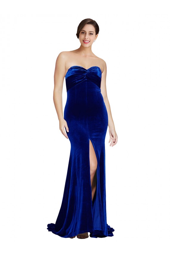 Blu Reale Stile sirena Innamorato Sweep treno Velluto Elastico Lunga Formali Abiti da damigella donore / Abiti da sera / Abiti da ballo AllIngrosso