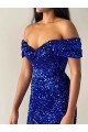 Blu Reale Stile sirena Sweep treno Paillettes Velluto Lunga Abiti da ballo AllIngrosso