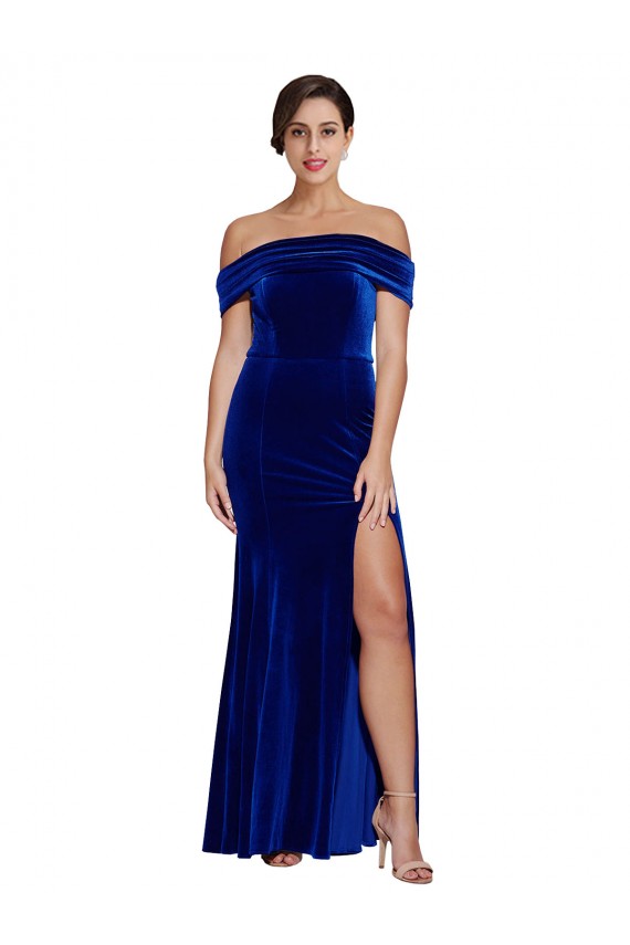 Blu Reale Stile sirena Velluto Elastico Lunga Formali Abiti da damigella donore / Abiti da sera / Abiti da ballo AllIngrosso