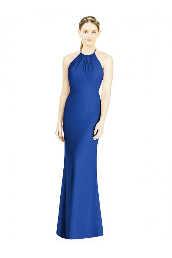 Blu Reale Tromba Capestro Alto Collo Chiffona Lunga Abiti da damigella donore AllIngrosso