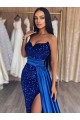 Blu Reale Tubino Innamorato Sweep treno Paillettes Velluto Lunga Abiti da ballo AllIngrosso