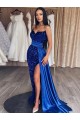Blu Reale Tubino Innamorato Sweep treno Paillettes Velluto Lunga Abiti da ballo AllIngrosso