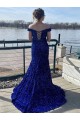 Blu Reale Tubino Sweep treno Paillettes Velluto Lunga Abiti da ballo AllIngrosso