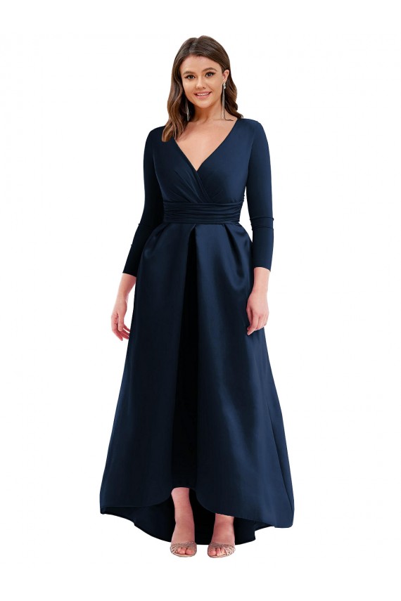 Blu marino scuro Abito da ballo Scollatura a V Spandex Lunga Asimmetrico Formali Abiti da damigella donore / Abiti da sera / Abiti da ballo AllIngrosso