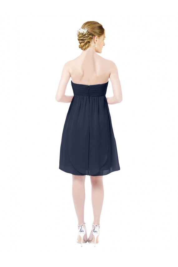 Blu marino scuro Linea A Innamorato Al ginocchio Chiffona Corto Abiti da damigella donore / Abiti da cocktail AllIngrosso