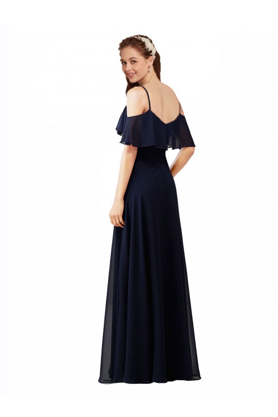 Blu marino scuro Linea A Scollatura a V Chiffona Lunga Abiti da damigella donore AllIngrosso