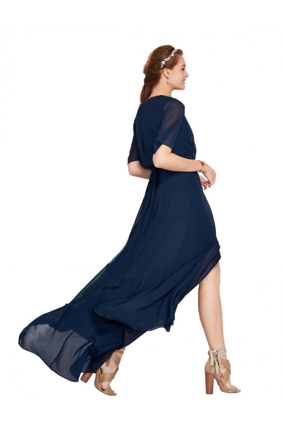 Blu marino scuro Linea A Scollatura a V Chiffona Lunga Abiti da damigella donore AllIngrosso