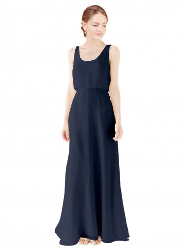 Blu marino scuro Linea A Scoop Chiffona Lunga Abiti da damigella donore AllIngrosso