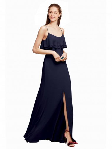 Blu marino scuro Linea A Sottili Scoop Chiffona Lunga Abiti da damigella donore AllIngrosso